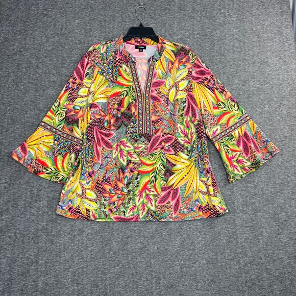 Tacera Tops - Tacera Womens Top 1X Tropical Bell Sleeve V Neck Floral Boho Beach Stretch